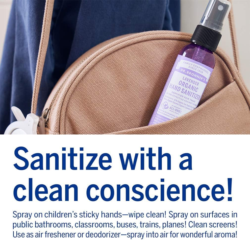 Dr. Bronner&rsquo;S - Organic Hand Sanitiser Spray (6-Pack) - Moisturising Travel Pack Sanitiser - Lavender & Peppermint - 6 X 59Ml