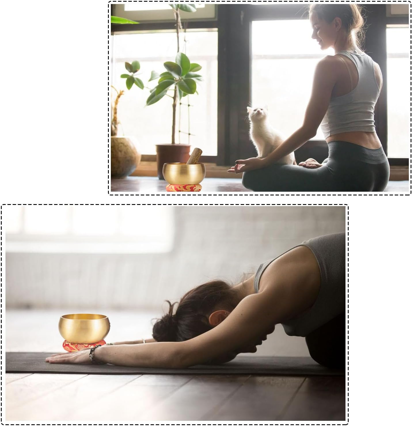 Tibetan Singing Bowls Set, Meditation Sound Bowl, Handcrafted, Golden Red Copper, 3.15 Inch, Set of 3, Perfect for Yoga, Meditation, Mindfulness, Chakra Balancing