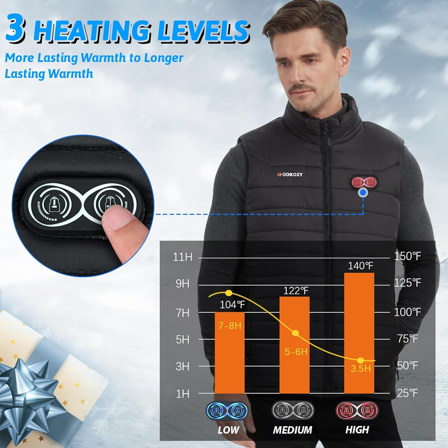 Gokozy Heated Vest for Men and Women with 10000Mah Battery Pack, Lightweight Heated Jacket,Electric Heated Motorcycle Vest image number 2