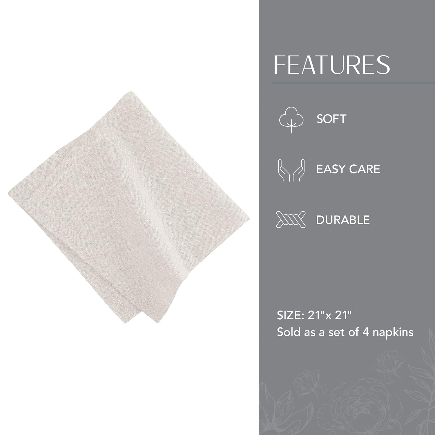 Villeroy and Boch La Classica Napkin Collection, White/Silver, 21"X21" (Set of 4) - Denim image number 5