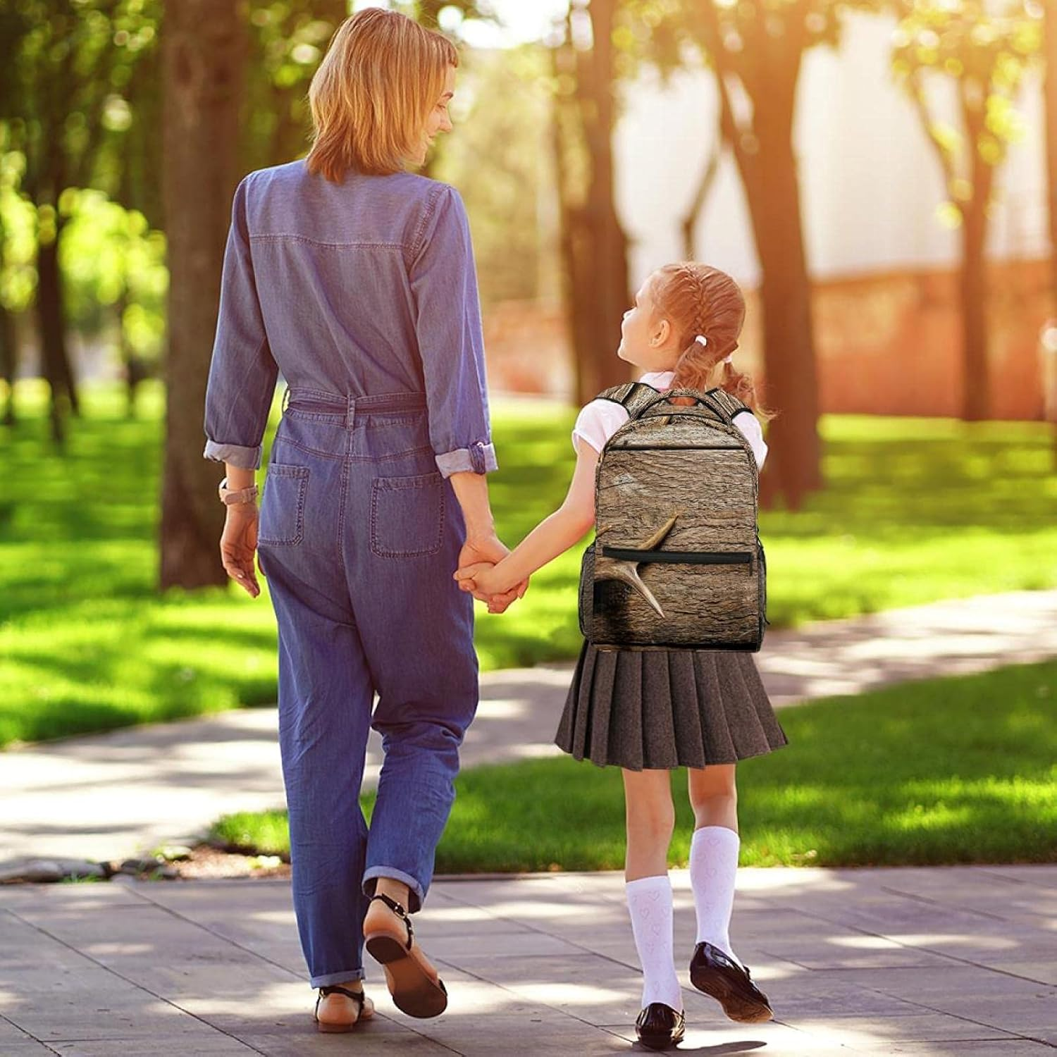 Deer Antlers against Rustic Wooden Background Backpack Students Shoulder Bags Travel Bag College School Tote Backpacks image number 2