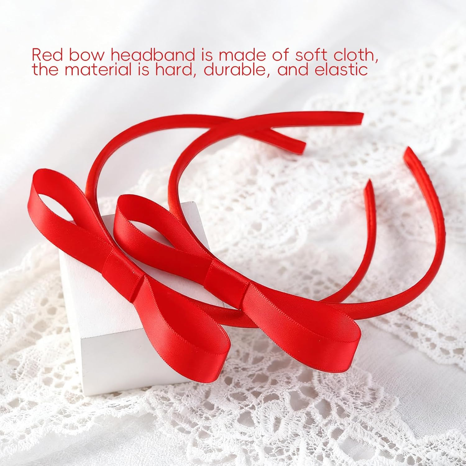 Xlihdzum Red Bow Headband for Girls Women, Cute Hair Bow Knotted Hair Hoop, World Book Day Party Cosplay Costume Accessories for Matilda - Elegant Red Bow Headband and Must Have Red Headband image number 2