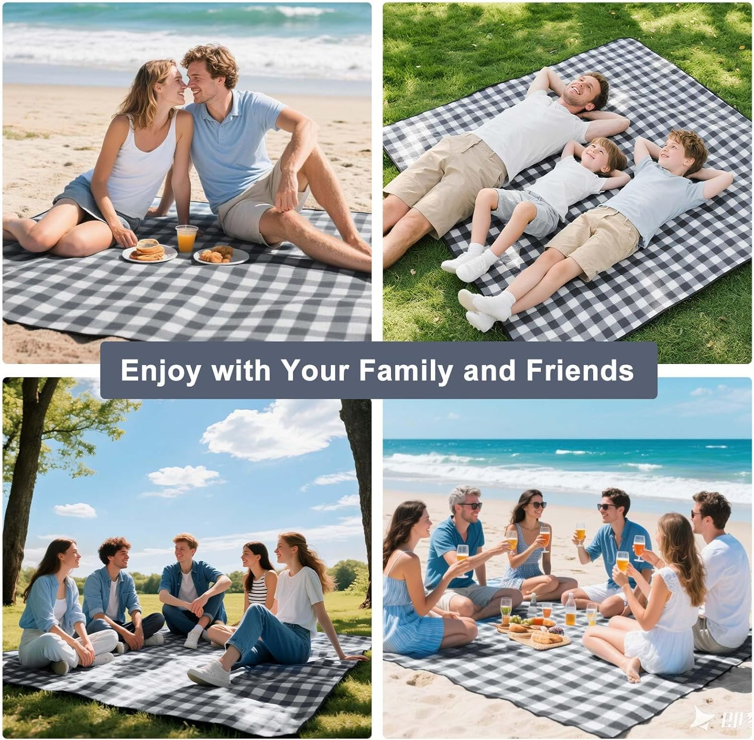 Extra Large Picnic Blanket Waterproof - Outdoor Picnic Rug for Family and Friends, Beach Mat Blanket Sandproof, Foldable Picnic Mat for Park, Grass, Camping, Beach, and Gift (200X200Cm)