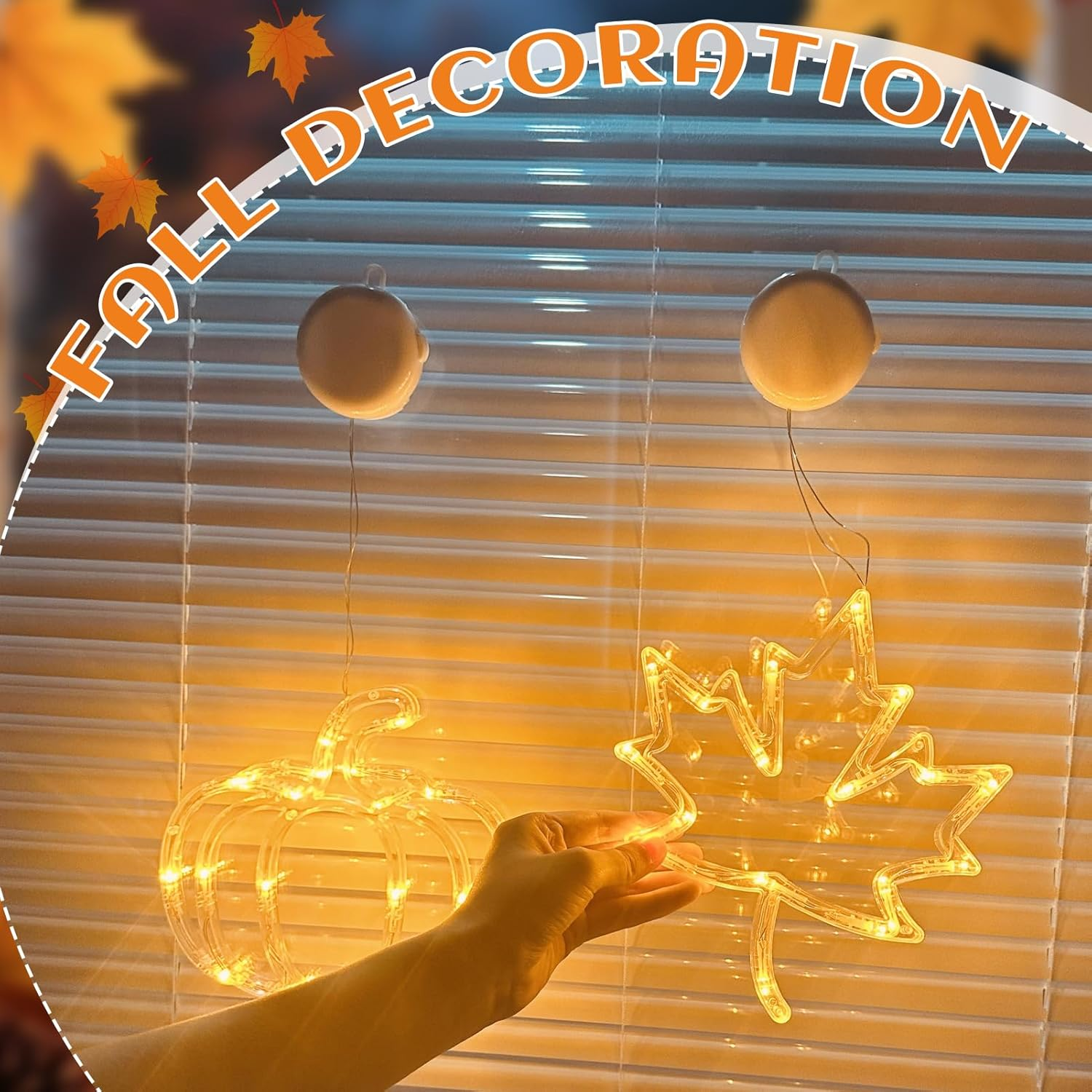 Autumn Decoration Window Lights, Autumn Decoration Pumpkin Maple Leaf with LED Light, Halloween Decoration Pumpkin Window Decoration with Suction Cup, Autumn Decoration Indoor Fairy Lights for Autumn image number 5