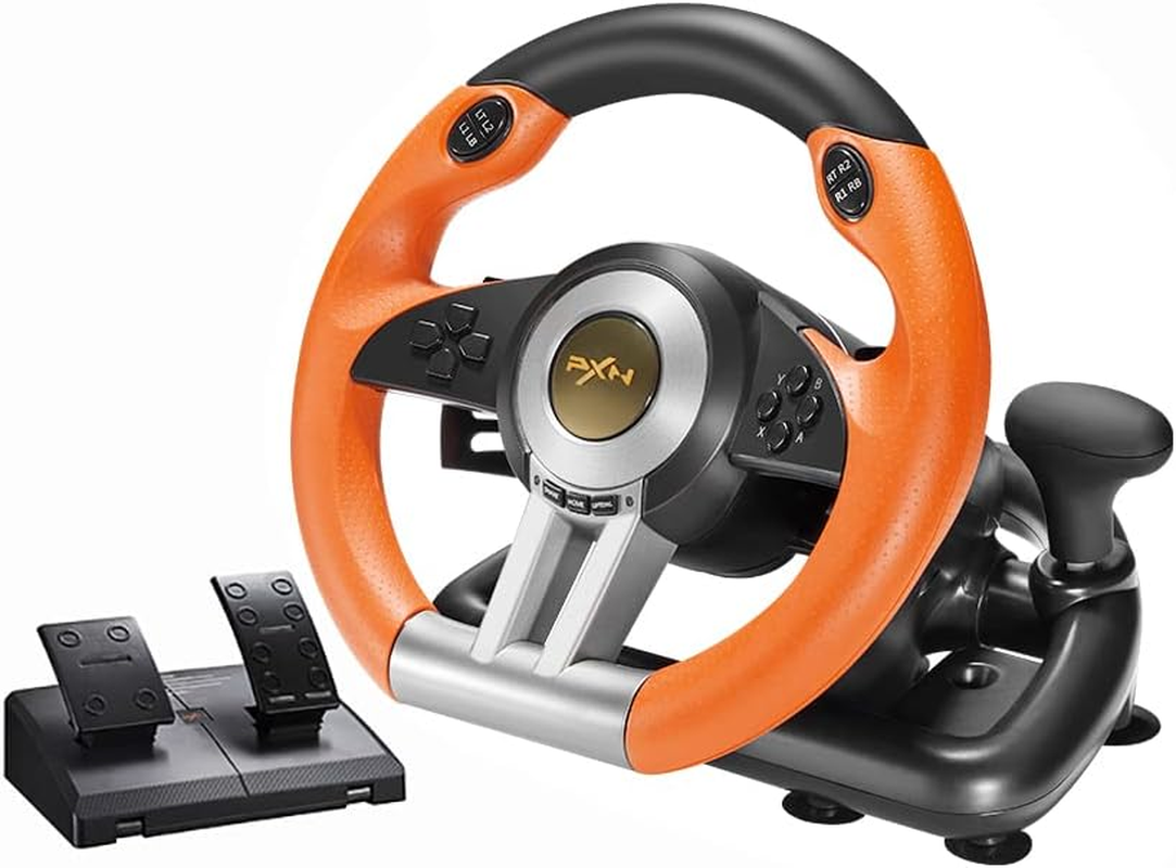 PC Racing Wheel, PXN V3II 180 Degree Universal Usb Car Sim Race Steering Wheel with Pedals for PS3, PS4, Xbox One,Xbox Series X/S,Switch (Orange) image number 1