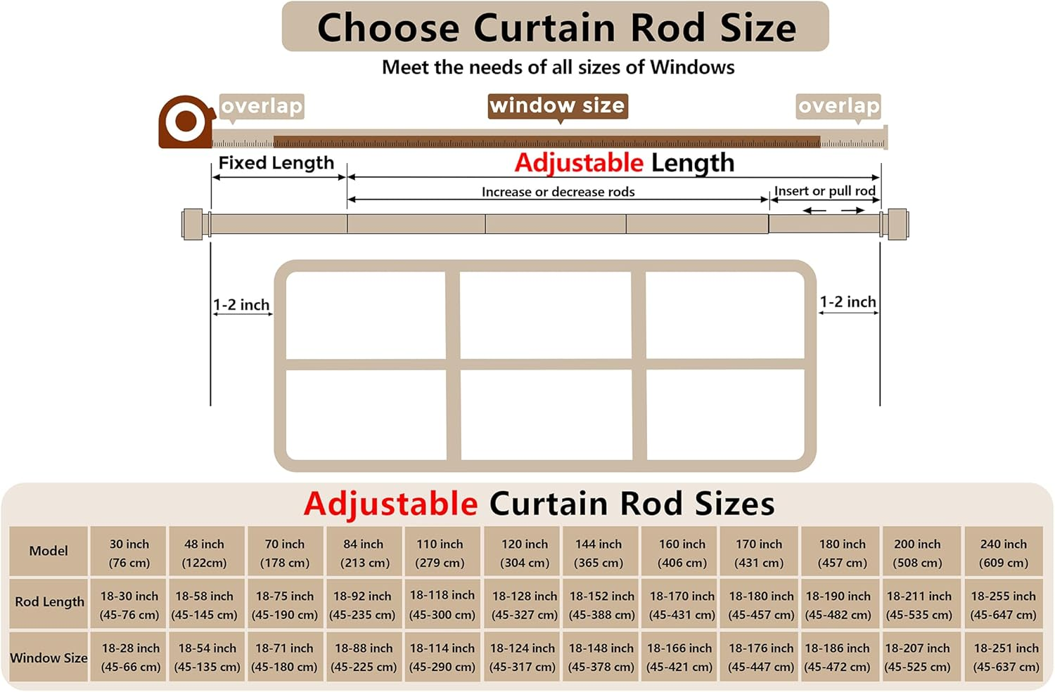 Curtain Rods 213 Cm, 235-Cm Rod Adjustable Length Heavy Duty Decorative Finials Diameter 2.2 Cm,Black image number 5