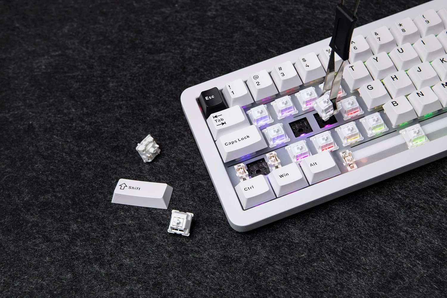 EPOMAKER Galaxy68 QMK/VIA Wireless Mechanical Keyboard, Aluminum Alloy, Gasket, 6000Mah, RGB Side/Backlight, 65% Gaming Keyboard with Hot-Swappable Creamy Linear Switch (White, Wisteria Linear Switch)