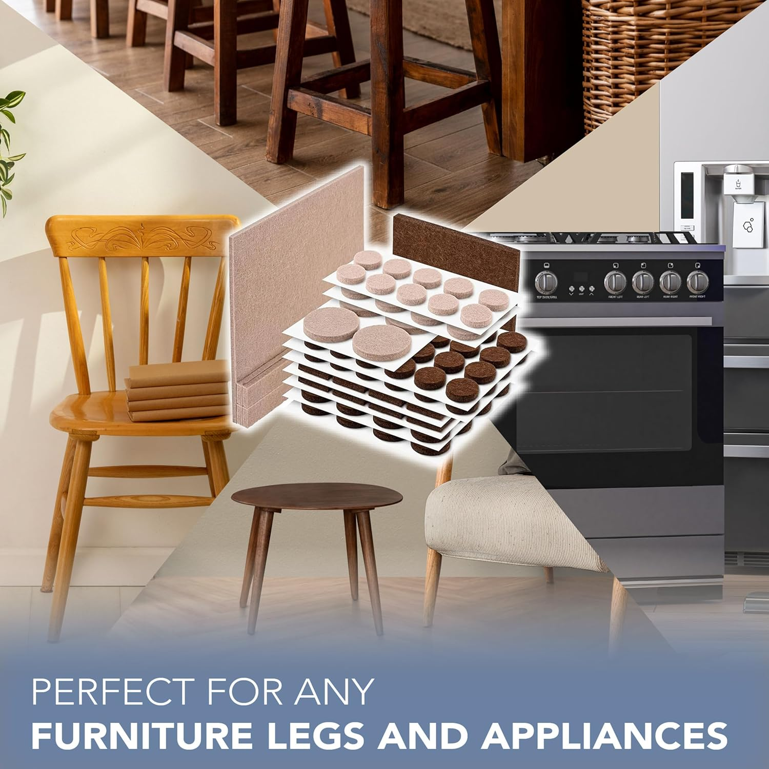 Serenelife Scotch Felt Pads 133 PCS Beige, Felt Furniture Pads for Protecting Hardwood Floors, Round, Assorted Sizes Value Pack, Self-Stick Design, Protecting from Nicks,Dents and Scratches (SP845-NA) image number 4