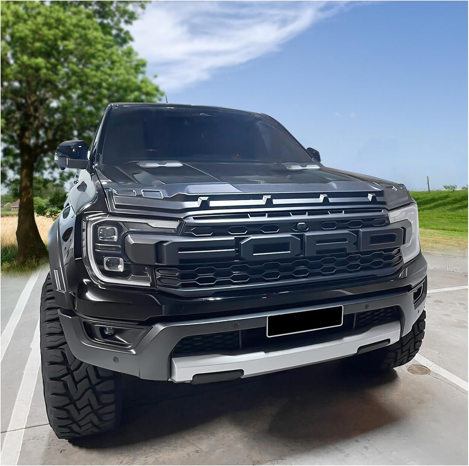 SUERAUTO4X4 for Ford Ranger Raptor Next Gen 2022 2023 2024 2025 Bonnet Protector Guard Trim Accessories, ABS Matte Black Bonnet Hood Protector Stone Guard Trim Cover image number 1