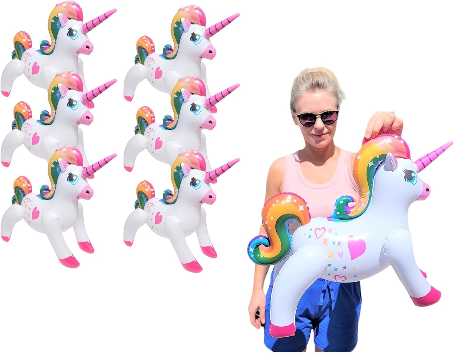 Large Colorful Blow-Up Rainbow Unicorns (24 Inches) Inflatable Birthday Party Pool Decoration. (6 Pack)