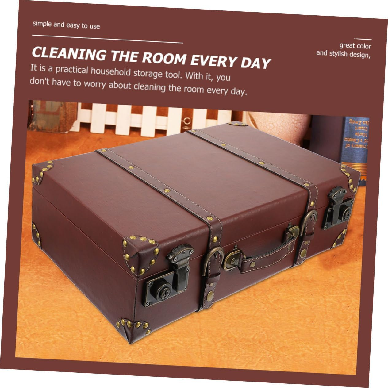 Vintage Style Suitcase Storage Box Decorative Wooden Suitcase for Packing Case Multi-Functional Storage Case as Luggage Bag Organiser for Home Travel image number 3