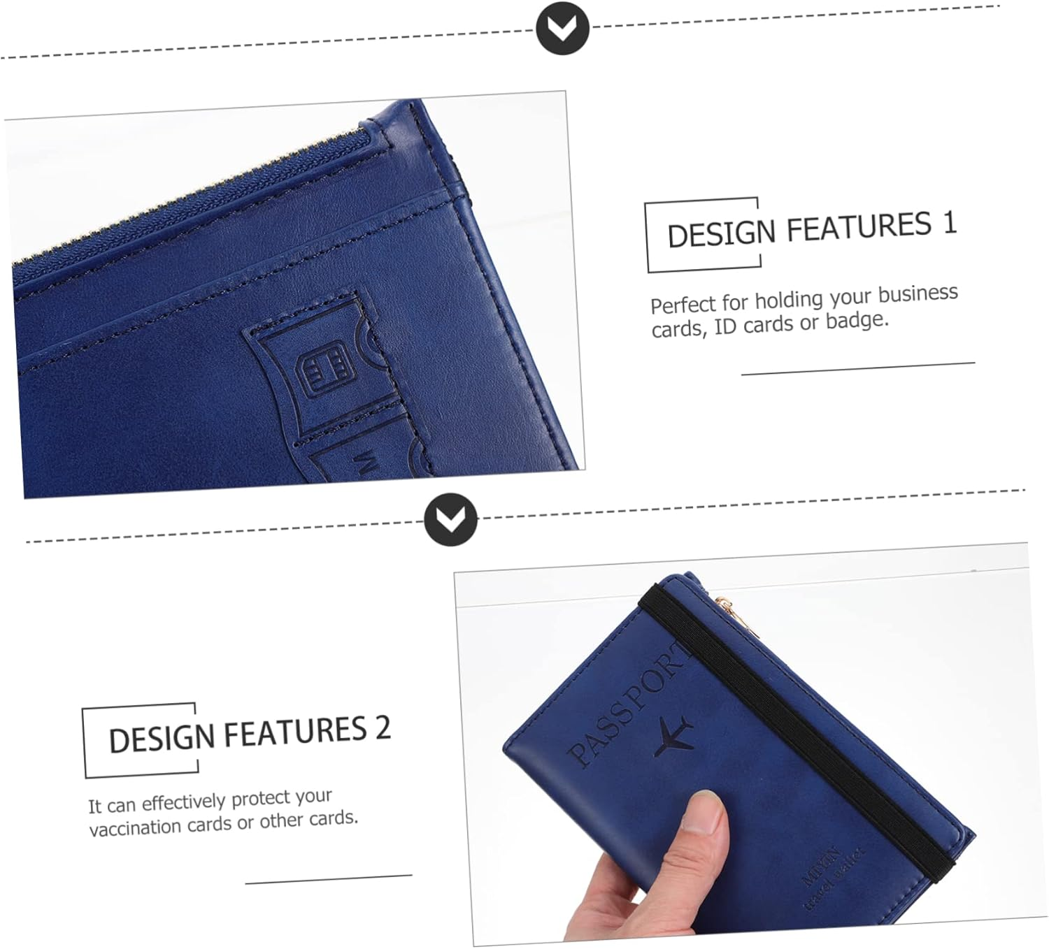 VILLFUL Pu Passport Holder and RFID Blocking Cards Cover, Supple Travel Document Organizer with Name Tag, Short Blue Travel Certificate Protector for Secure Trip in Australia image number 6