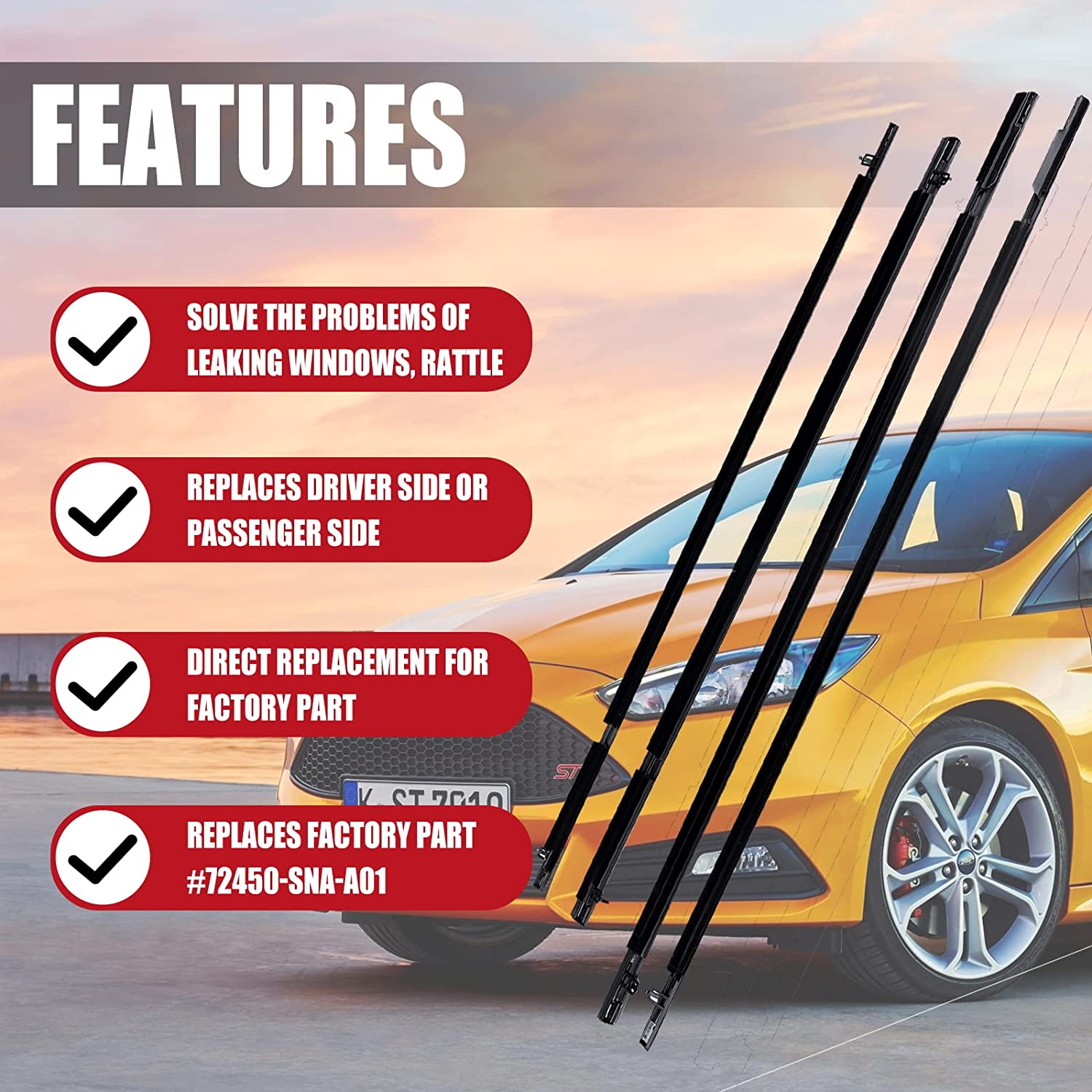 4PCS Car Outer Window Sweep Belt Trim Seal Weatherstrip Kit Compatible with Honda Civic 2006 2007 2008 2009 2010 2011 image number 5