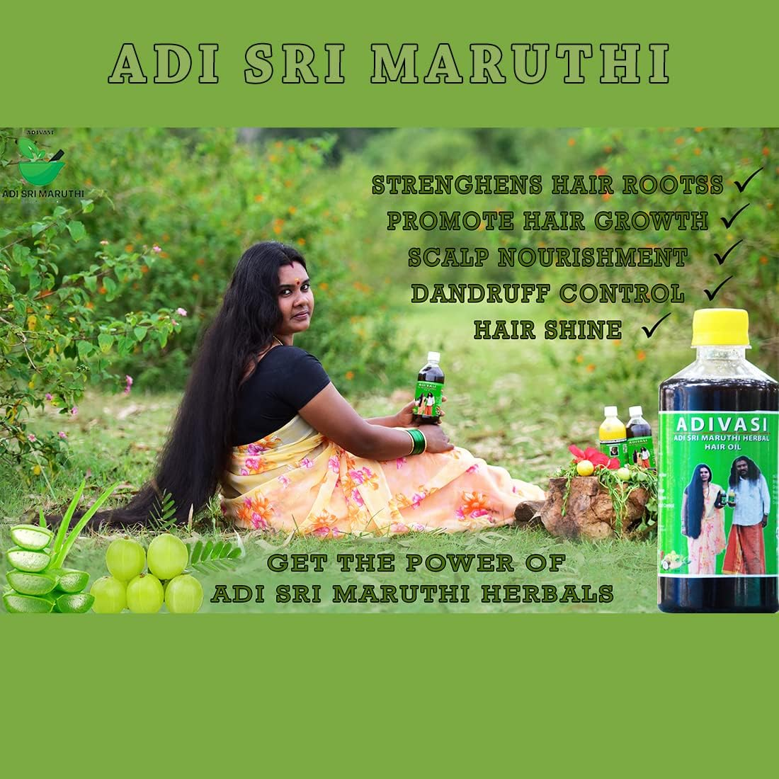 Adivasi Adi Sri Maruthi Hair Oil Made by Pure Adivasi Ayurvedic Herbs 250Ml + 250Ml image number 1
