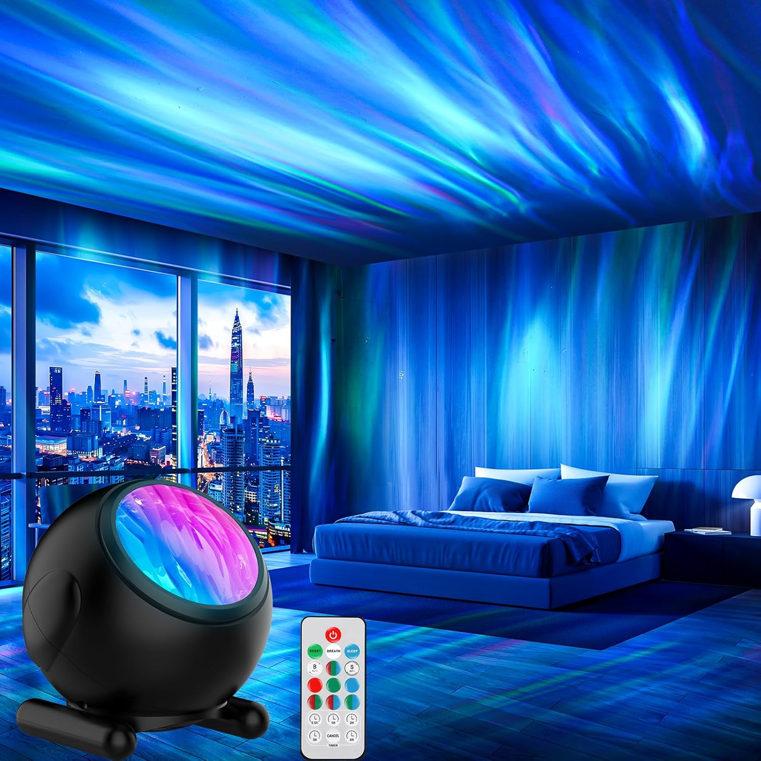 PRORAN Aurora Borealis Projector with White Noise and Remote Control - 8 Effects of Aurora, Adjustable Galaxy Bedroom Light, Sleep Timer