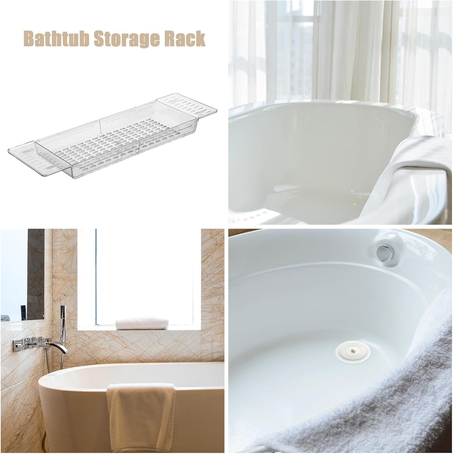 Cabilock Foldable Bathtub Tray: Expandable Plastic Bath Caddy - Bathroom Shower Table Accessories for Book Phone Tablet Wine Kichen Over-The-Sink Organizer Storage Rack image number 4