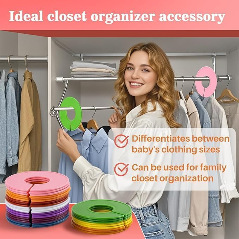 50Pcs Clothing Rack Size Dividers Blank round Hangers Closet Dividers Baby Closet Size Dividers Hanging Ring Label for Home Closet Cloth Store, Random Color image number 3