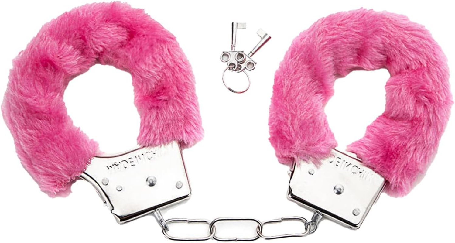 Pink Fur Handcuffs with Keys Fluffy Soft Silver Comfortable Handcuffs Fancy Dress Police Accessory Police Handcuffs Toy for Halloween Christmas Valentine&rsquo;S Party image number 4