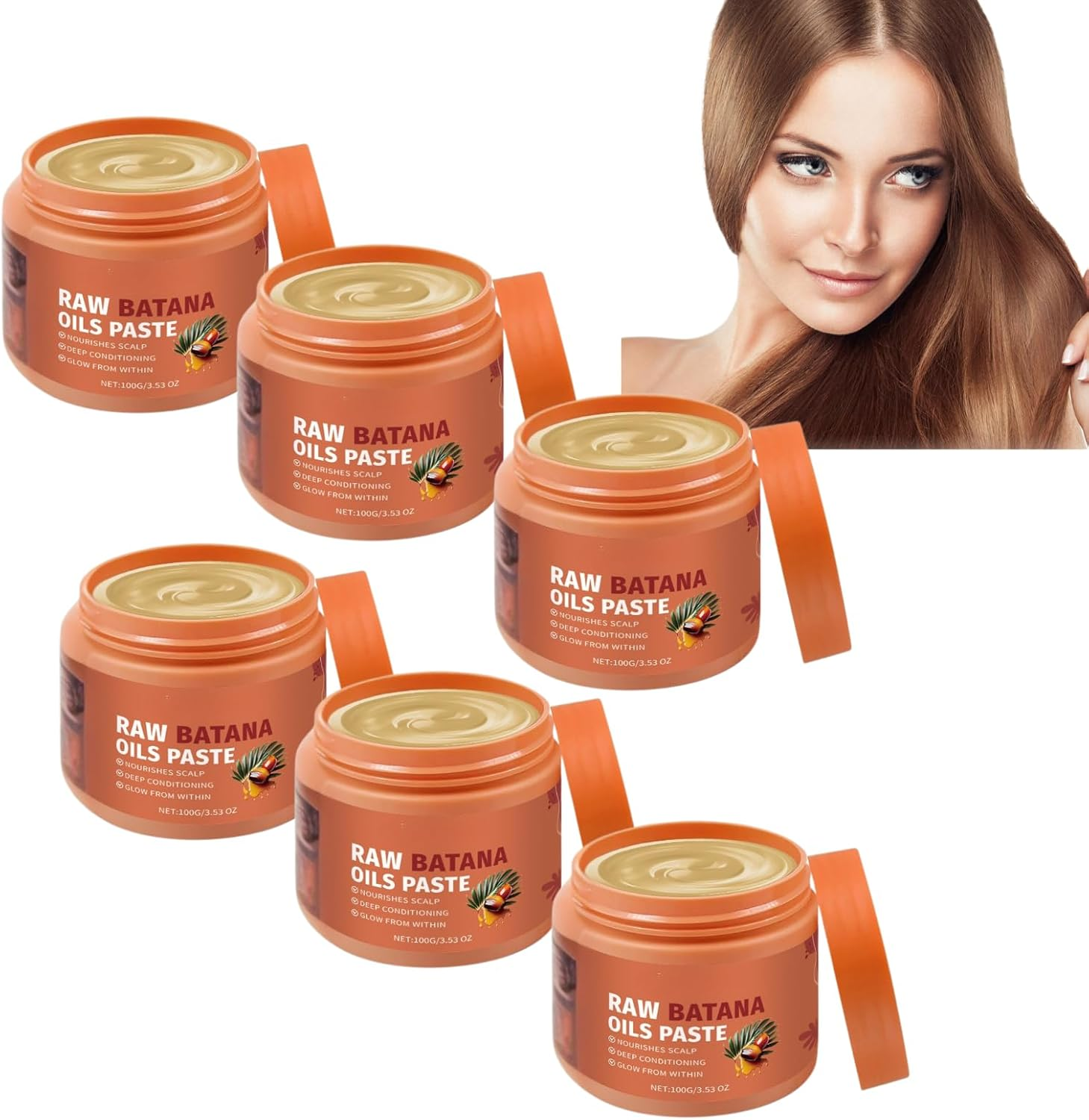 100% Raw Batana Oil Paste 100G, Batana Oil for Hair Growth, Natural Deep Conditioning Hair & Scalp Treatment, Nourishing & Repairing Balm for Dry Damaged Hair, Adds Shine & Strengthens Roots (6Pcs)