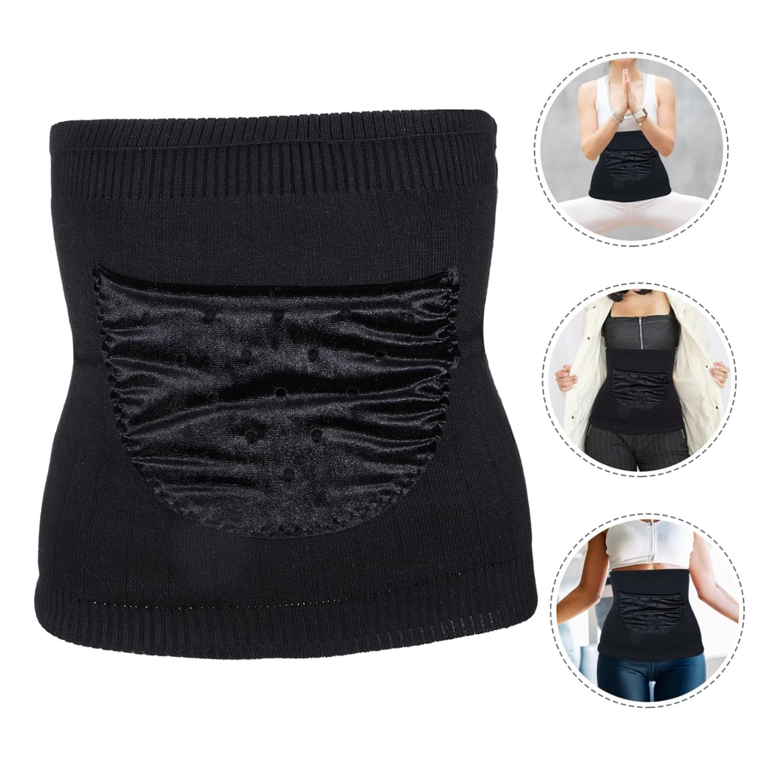 BESTYASH Warm Wool Kidney Belt for Stomach Support Thick Winter Waistband (Black M) Comfortable Abdominal Wrap for Pain Relief and Lower Back Support image number 5