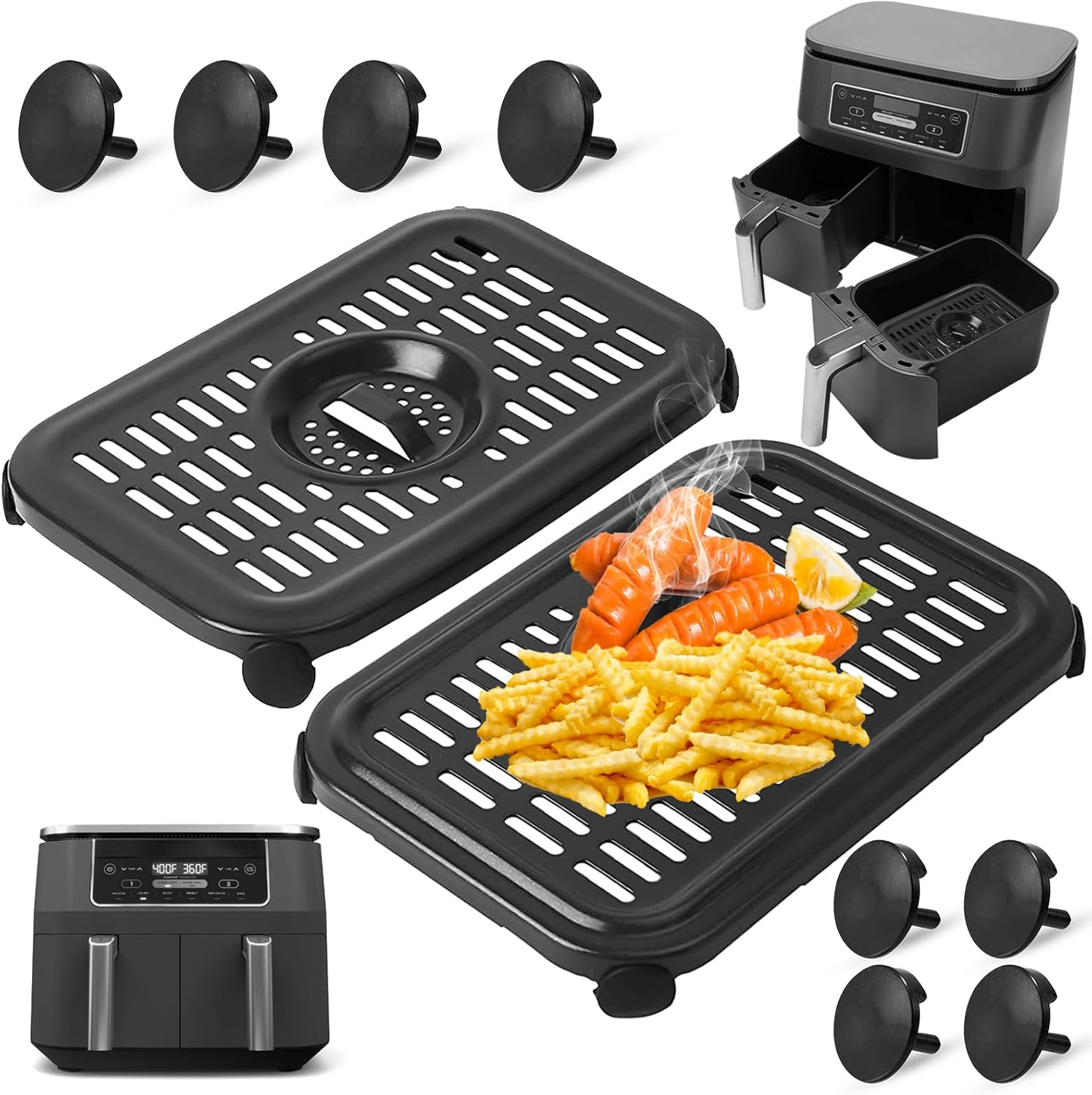 Air Fryer Replacement Parts for Ninja Foodi Dualzone Air Fryers, 2 PCS Food Grade Air Fryer Accessories Grill Pan Plate Crisper Plate Rack Tray for Ninja DZ090 DZ201 DZ100 Air Fryer, Dishwasher Safe image number 6