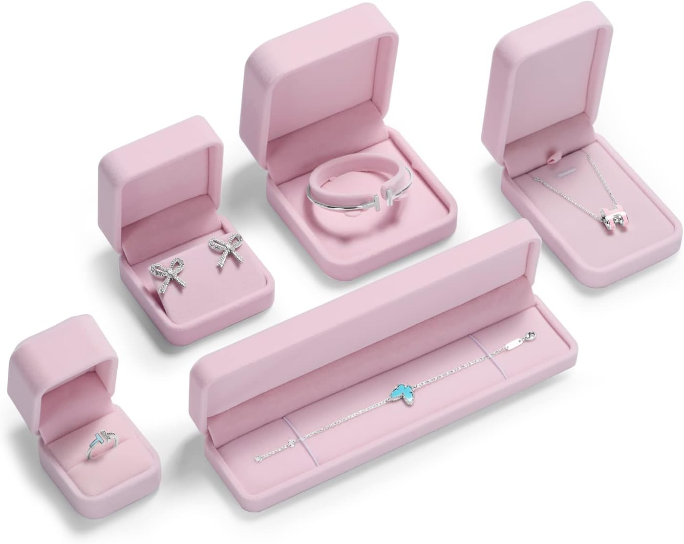 Oirlv Pink Velvet Ring Gift Boxes Elegant Ring Box for Wedding Valentine'S Day Anniversary Birthday - Earring Box image number 3