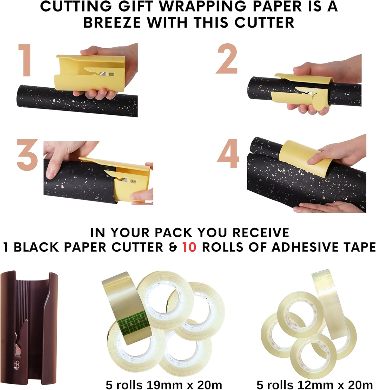 Semi Automatic Tape Dispenser 10 Tape Dispenser Refill Rolls, 1 Paper Cutter & 10 Pull Bows for Gift Wrapping & Packing for Valentine'S Day, Birthdays, Mother&rsquo;S Day, Office & Home Use (Dark Grey)