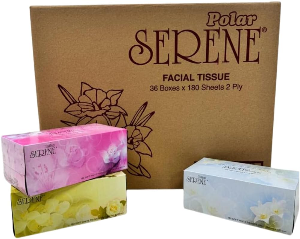 Polar Serene 2-Ply Deluxe Extra Soft Facial Tissues, 180 Sheets (Pack of 36) image number 6