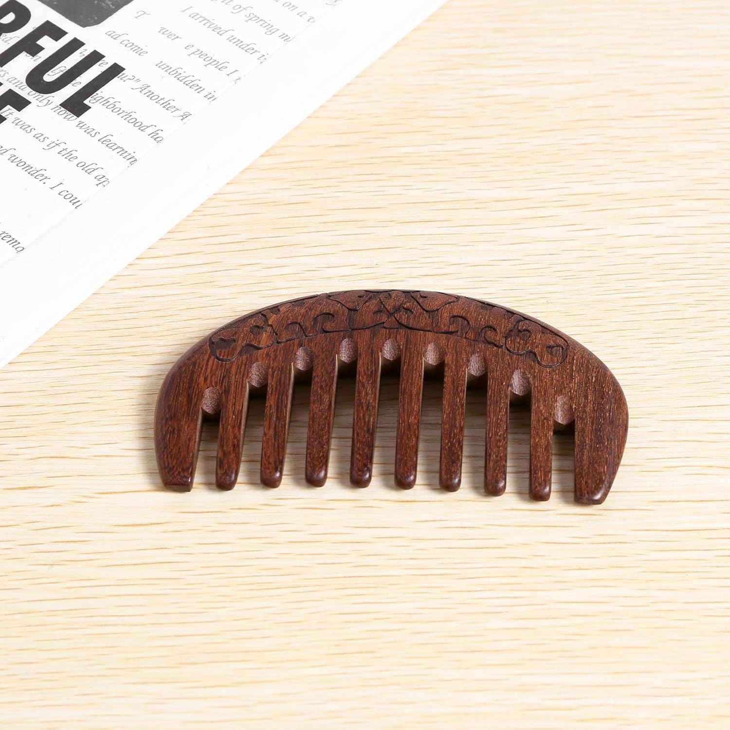 Anlayliay Wood Comb Wooden Hair Comb Natural Comb-Anti Static Massage through the Comb (Flower-Wide Tooth) image number 5