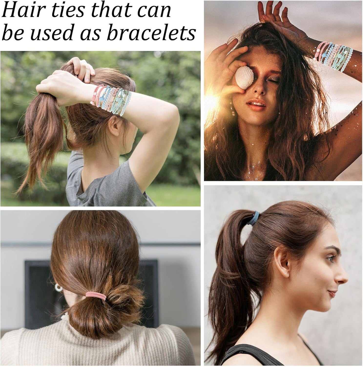 Pack of 20 Boho Hair Bobbles with Beads, Bracelet Hair Scrunchie Girls, Soft Braided Ponytail Holder, Hair Scrunchie Bracelets for Thin, Thick, Medium, Long Hair image number 6