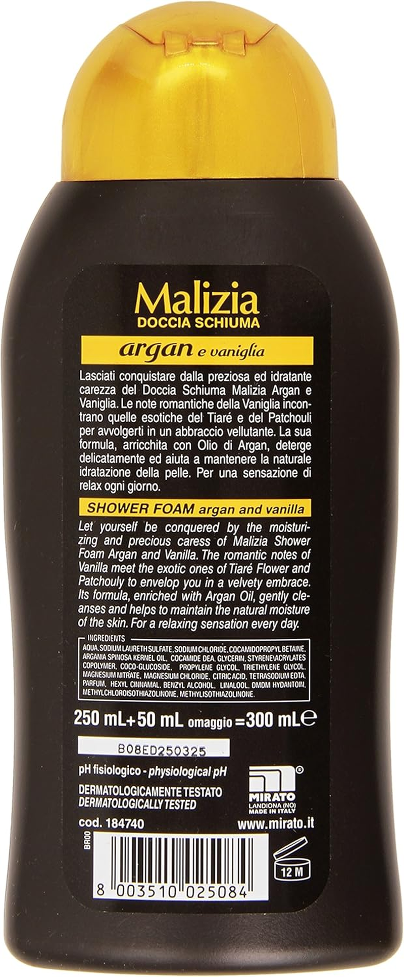 Malizia - Shower Foam, Smoothing Argan and Vanilla - 300 Ml image number 3