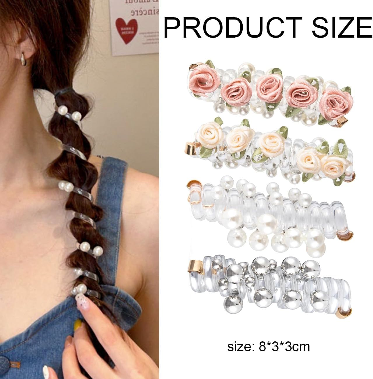 Gaodercha 4 Pack No Damage Soft Elastic Spiral Hair Ties Pearl Twisted Hair Wire Pony Hairs Tie Pearl Flower 2 Styles Hairs Accessories for Women Girls Daily Use image number 3