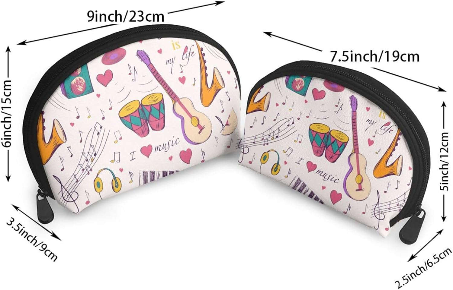 Cozimangoe Coin Pouch Makeup Bags Set, 2 Piece Shell Shape Cosmetic Bag with Pockets for Daily Travel Handbag Lipstick Keys Toiletry, Personalized Music Records Blues Music Is My Life Theme image number 1