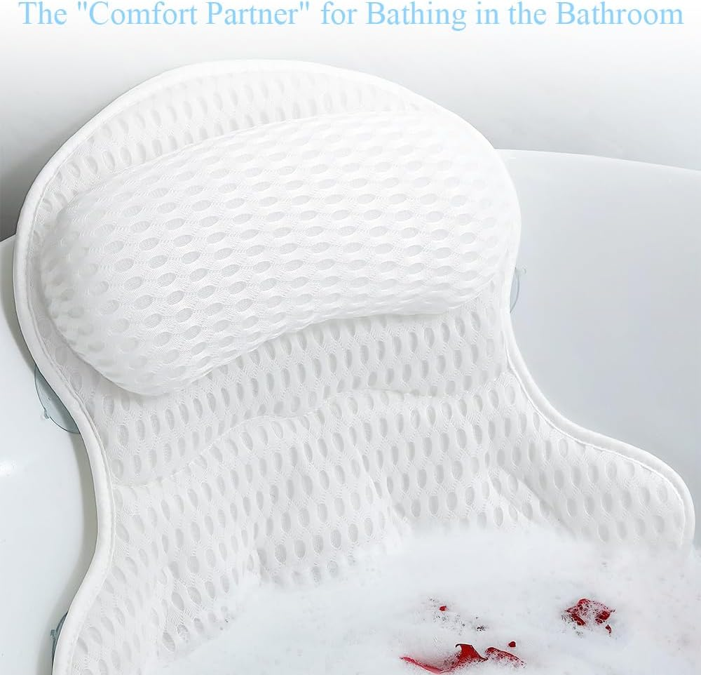 Bathtub Cushion,With Non-Slip Suction Cups,Machine Washable 4D Bath Pillow,Back Support Bath Pillow,Relaxing SPA Accessories,For Relieve Head,Shoulder,Neck Fatigue image number 6
