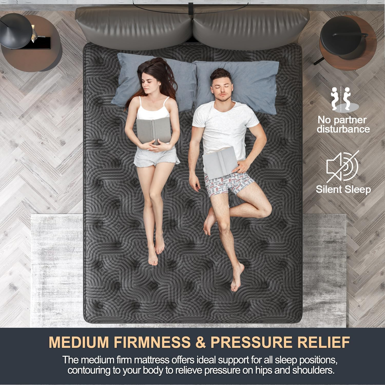 VISCOUNTESS King Single Mattress, Medium Mattresses Euro Top for Back & Lumbar Support, Individual Pocket Spring Bed for Motion Isolation & Pressure Relief with 4 Handles image number 6
