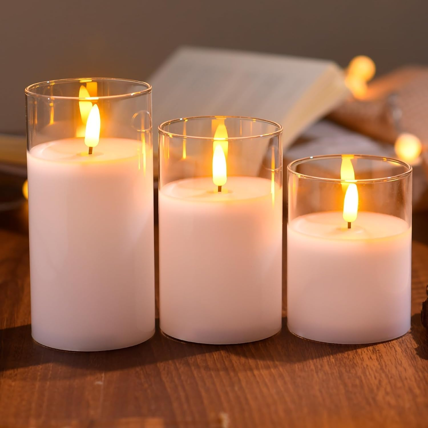 Flameless Candle Battery Operated, Flameless Candle with Remote Timer, LED Flameless Flickering 3D Wick Pillar Candle for Holiday Weddings, Christmas Home Party Decorations (White, Pack of 3) image number 2