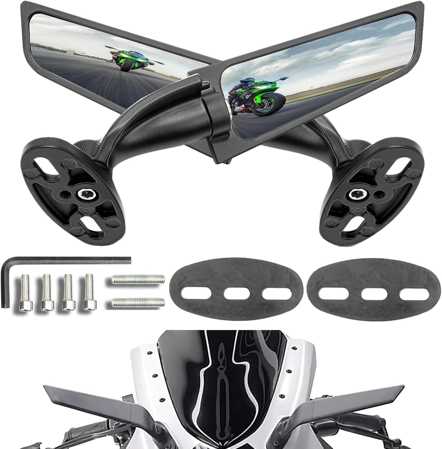 Motorcycle Mirrors, Stealth Motorcycle Wing Mirrors Compatible with Kawasaki Ninja 650 500 Ninja 400 ZX6R ZX10R ZX4RR ZX14R Suzuki GSXR 1000 600 750 Hayabusa GSX1300R image number 2