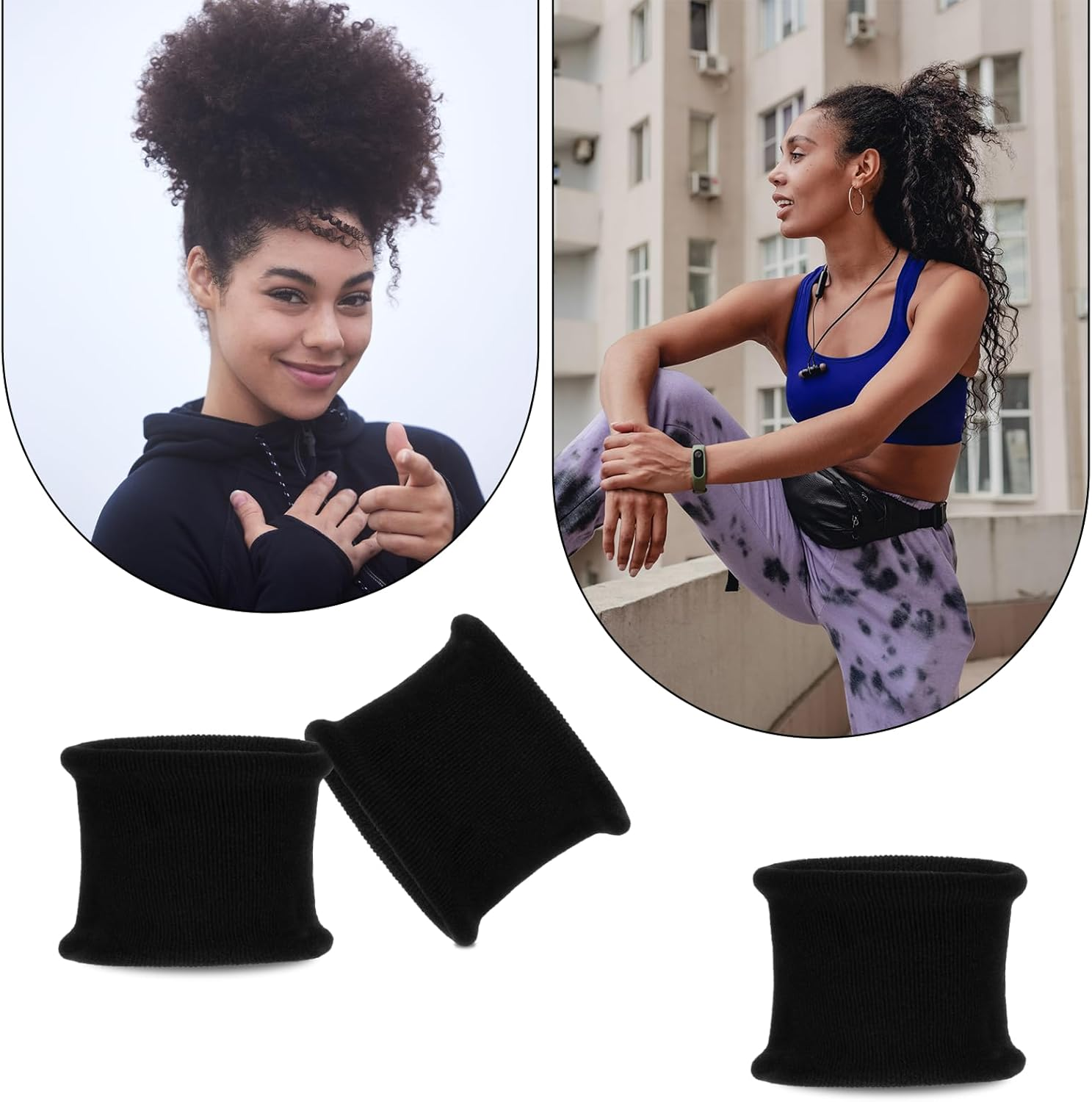 Pack of 10 Large Hair Bobbles Elastic Hair Bobbles Black Seamless Ponytail Band Rope Cotton Hair Scrunchie for Thick Heavy Curly Hair or Hair image number 4