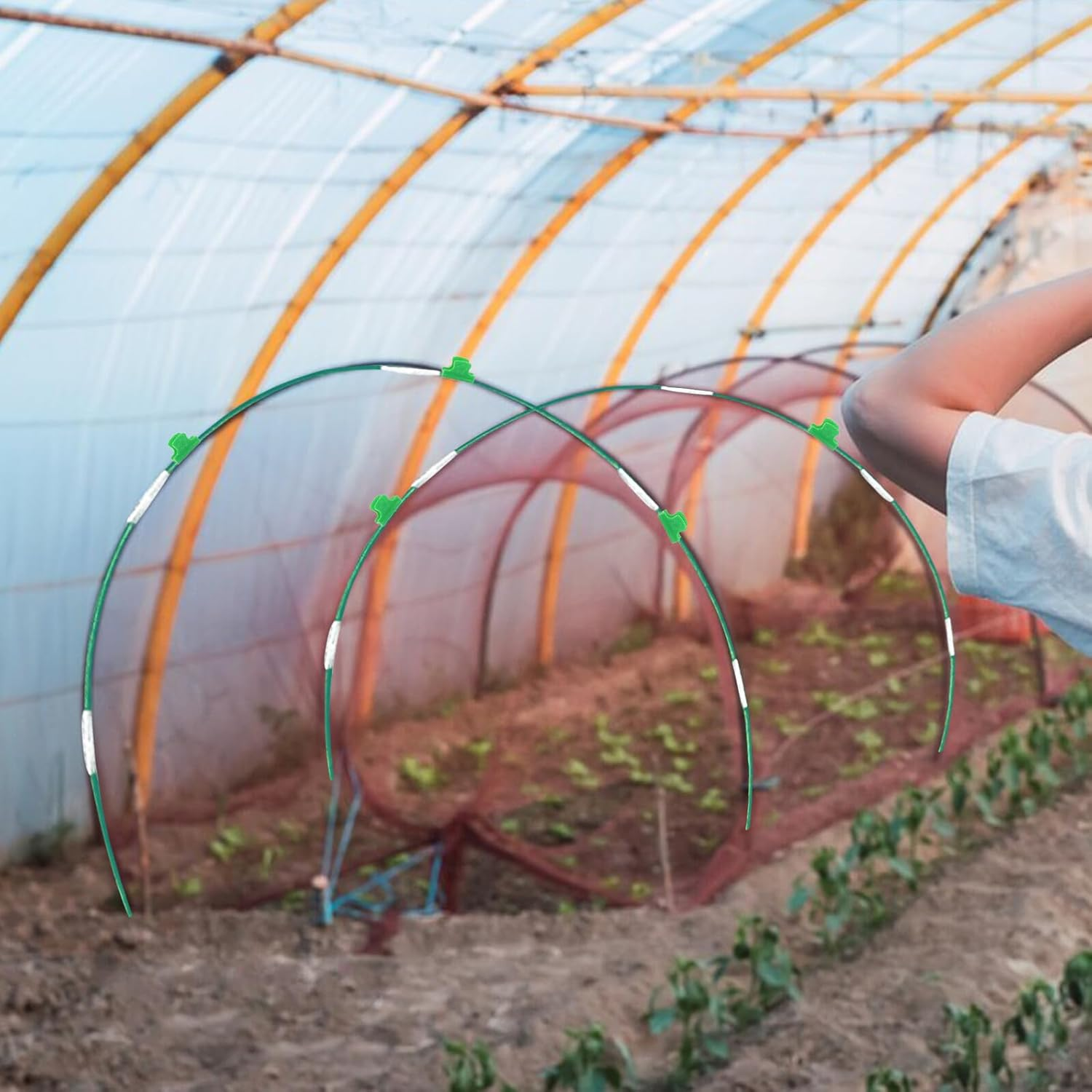 Gadpiparty Plastic-Coated Fiberglass Garden Hoops Kit Row Cover Netting for Bird and Insect Protection Easy-Install Garden Supplies for Fruit Vegetable Flower Beds and Greenhouse Grow Tunnel image number 4