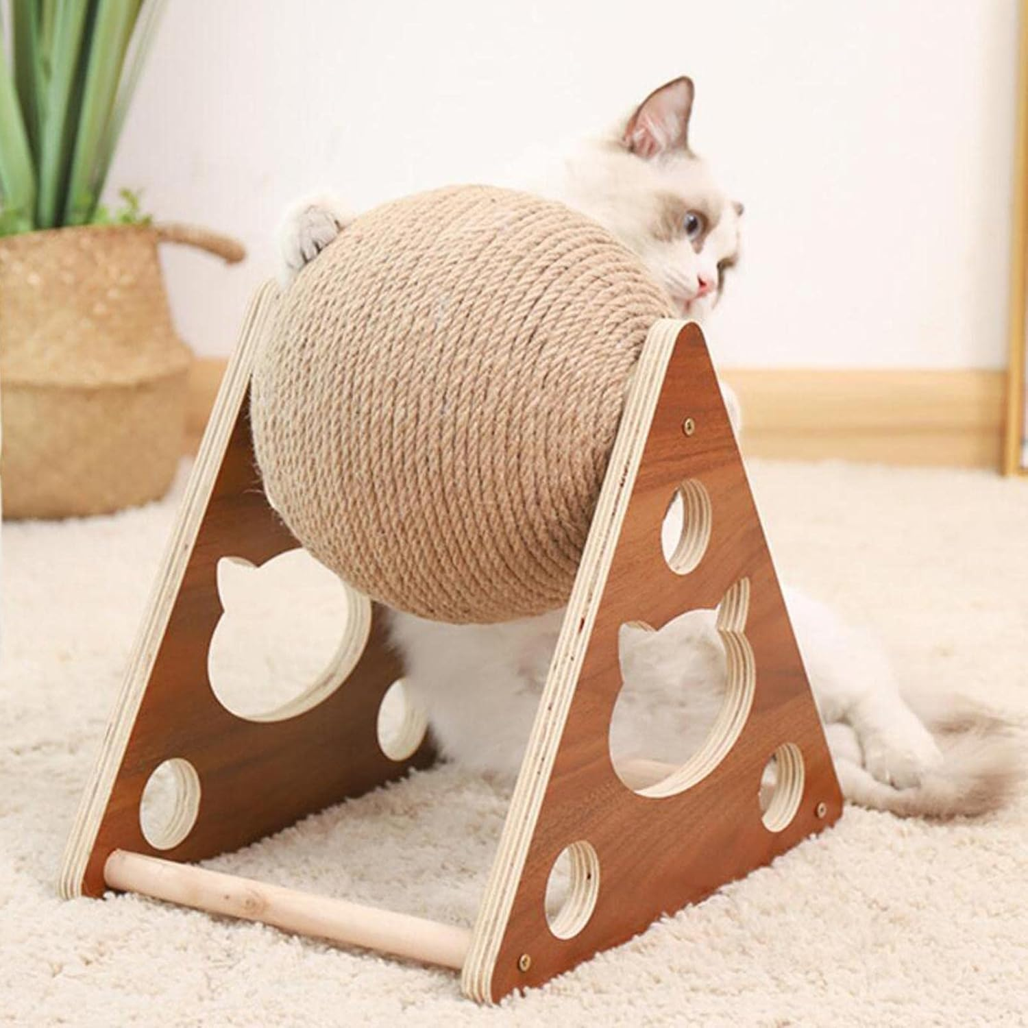 Cat Scratcher Toy Ball - Natural Sisal Cat Scratching Ball,Cat Scratching Ball for Cats & Kittens, Interactive Solid Wood Scratcher Indoor Cats Toy for Small Medium Pet Cat 通用 image number 5