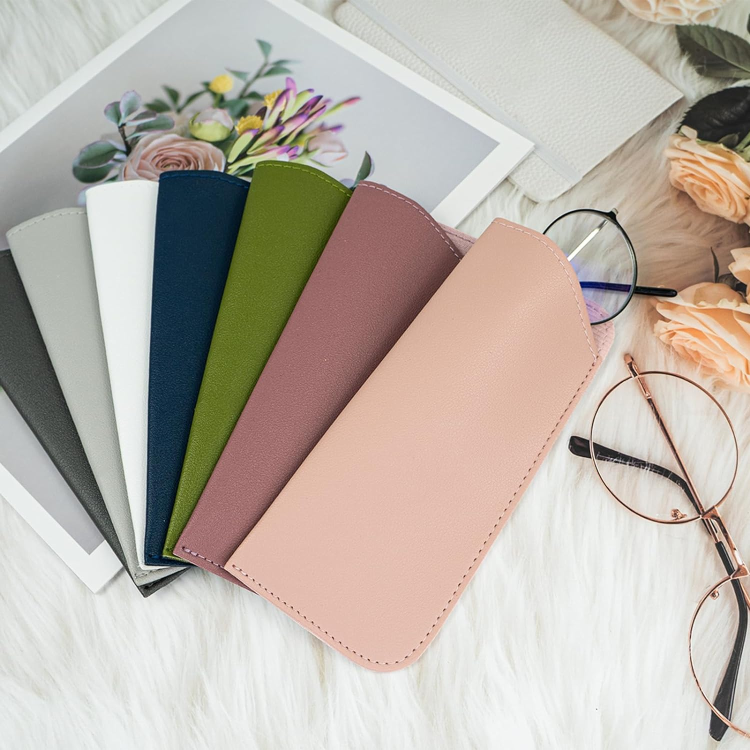 12 Pcs Soft Glasses Case Artificial Leather Multicolor Glasses Pouch Slim Eyeglass Case Eye Sunglass Case Soft for Women Men