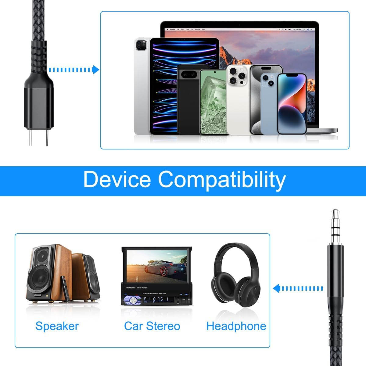 Elebase Samsung Galaxy S25 S24 Aux Cord 4FT,USB C Aux Cable,Type C to 3.5MM Jack Audio Adapter Auxiliary Cord for Z Fold Flip 7 6 5 FE,S23 S22 25 24 23 Ultra,Tab S8 S9 S10 S10+,A25,A34 A35,A53 A54 A55 image number 3