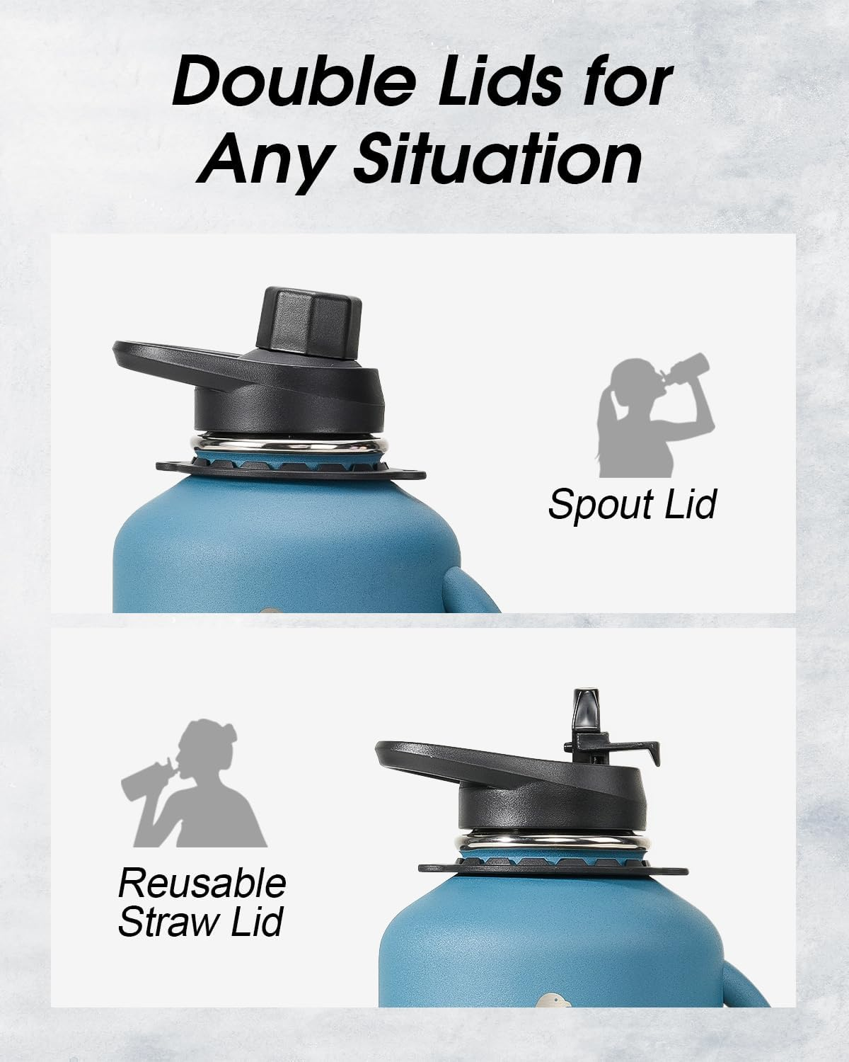 64 Oz Water Bottle Insulated with Handle, Coolflask Half Gallon Water Jug with Strap Straw Stainless Steel Double-Walled Vacuum Metal Large Flask Leakproof, Keep Cold 48 Hrs Hot 24Hrs, Prussian Blue - Magic Black image number 2