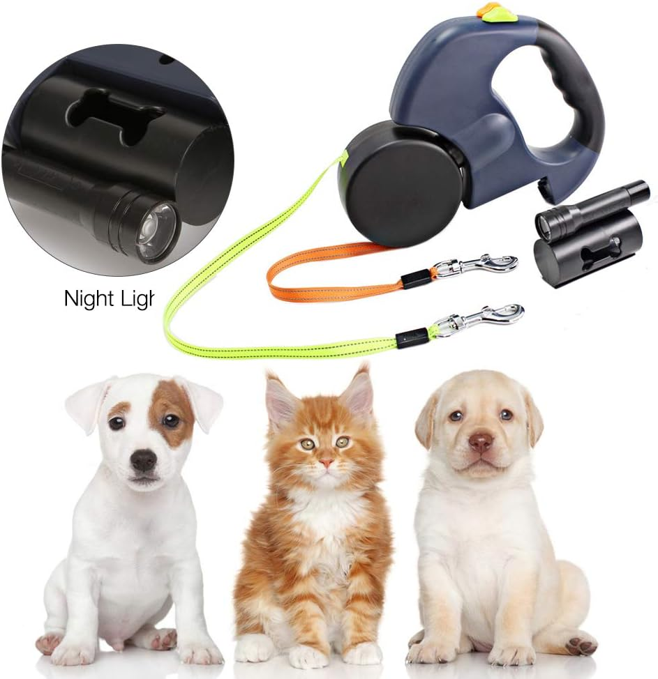 Gobesty Double Retractable Dog Lead, 3 M Double Leash for Two Dogs Flexible Double Dog Lead with Anti-Slip Handle, Bright Flashlight and Waste Bag Dispenser Suitable for Small and Medium-Sized Dogs image number 2