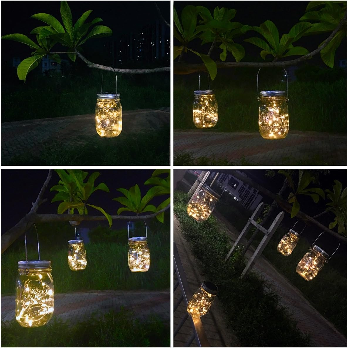 Solar Mason Jar Lights, 4 Pack 30 Leds Waterproof Fairy Firefly String Lights Build-In Glass Mason Jar, Best Patio Garden Decor Solar Hanging Lanterns Outdoor Warm White (4 Pack-Mason Jars Included) image number 2