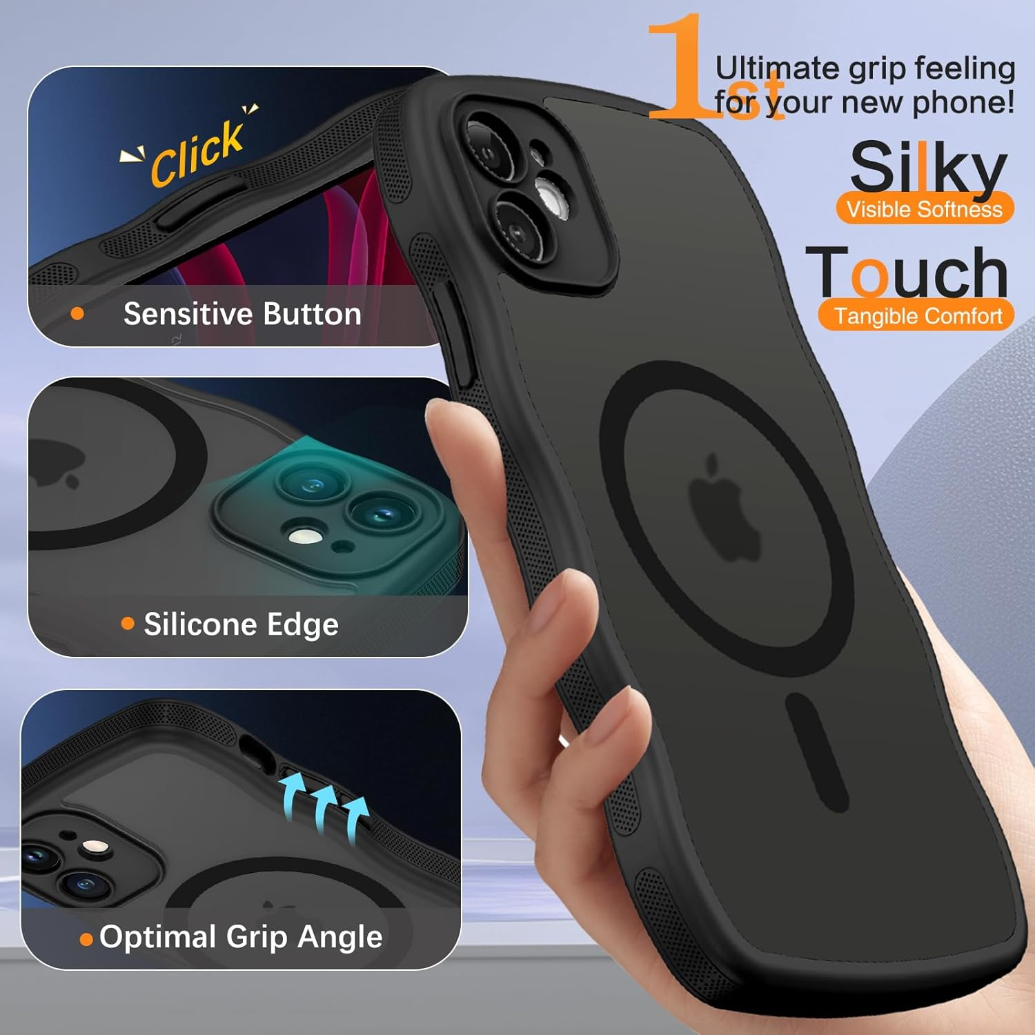 BENTOBEN Magnetic for Iphone 11 Phone Case,Iphone 11 Case [Compatible with Mag Safe] Curly Wavy Magnetic Translucent Matte Slim Shockproof Anti-Fingerprint Protective Cover for Iphone 11 6.1&rsquo;&rsquo; Black image number 5