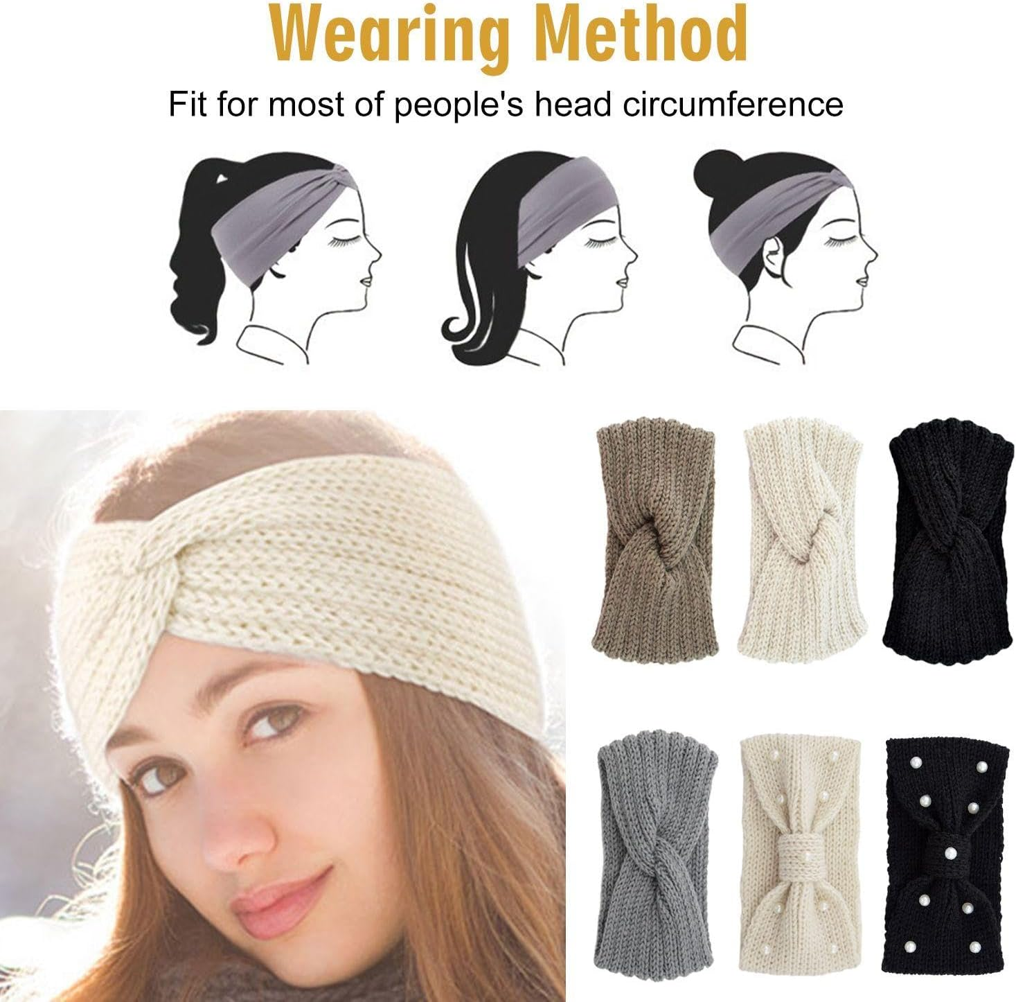 Pack of 6 Knitted Headbands, Women'S Headband, Fashionable Simple Headband, Warm Headband, Elastic Headband image number 1