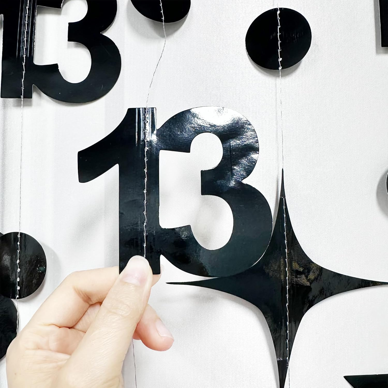 Black 13Th Polka Dot Star Garland Streamer Metallic Paper Black 13 Sign Hanging Bunting Banner for Boy Official Teenager Thirteen Birthday Happy 13 Years Old 13Th Anniversary Party Decoration Supplies image number 4