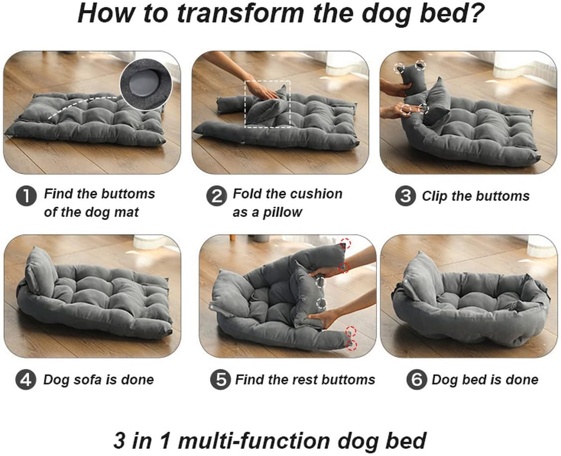 RICHRAIN Pet Dog Sofa Bed Purple Large Medium Small Dog Cushion Bed Multipurpose Square Dog Mat Dog Kennel Cat Litter Basket 3 in 1 (L,Pink) image number 7