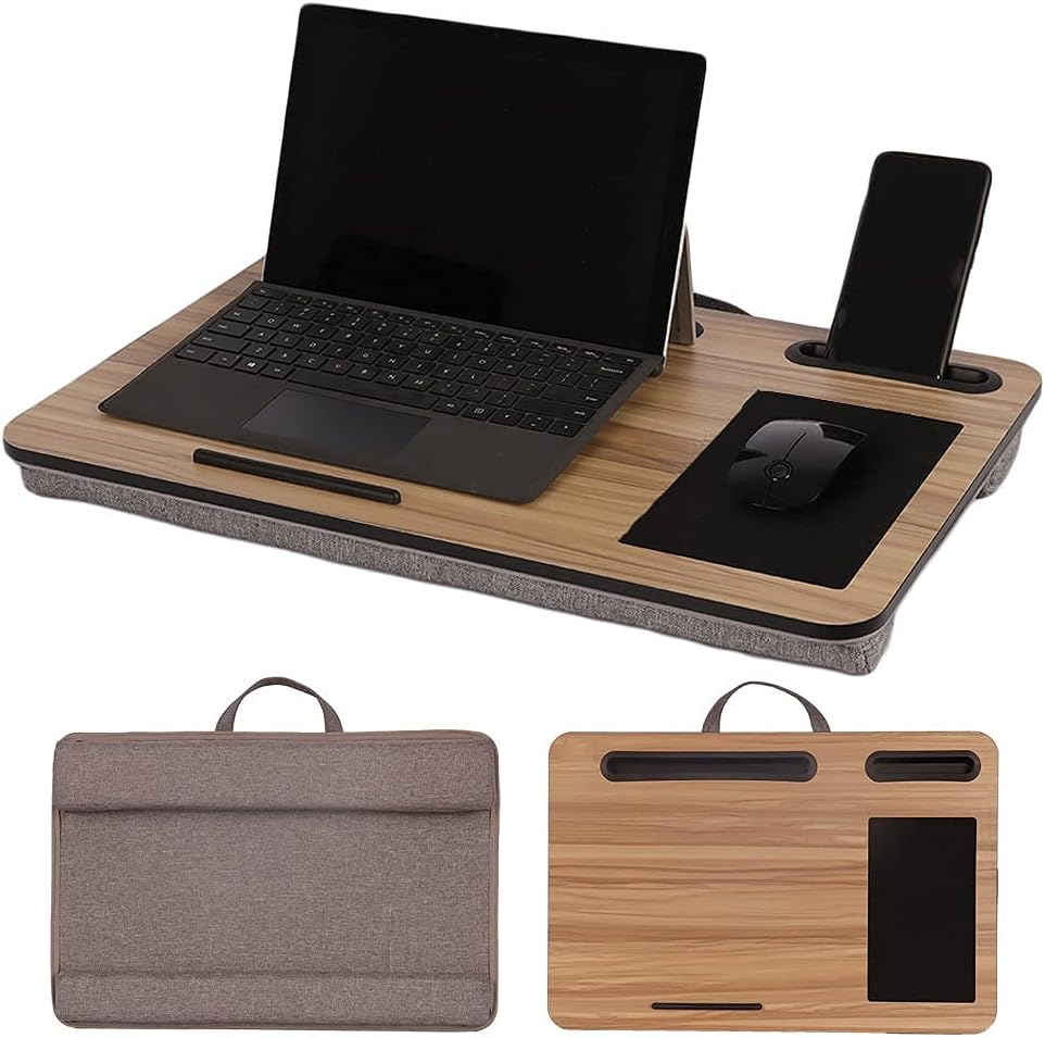 Multifunction Laptop Stand for Desk-Home Bed Sofa Lapdesk Lapgear-Fits up to 17" Laptop Desk-Built in Mouse Pad for Notebook, Macbook, Tablet- Laptop Table with Tablet, Pen & Phone Holder(Wood Grain)-Laptop Accessories Laptop Holder (Iron Grey Oak)